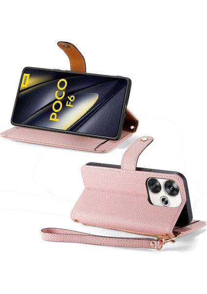Xiaomi Poco F6 5g Durumda Anti-Düşen Telefon Kılıfı Fermuarlı Cep Çanta Rfıd Engelleme Deri Telefon Kapağı-Pembe (Yurt Dışından) fırsatları