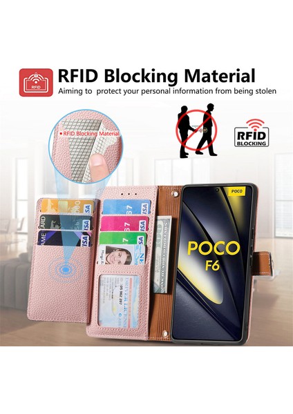 Xiaomi Poco F6 5g Durumda Anti-Düşen Telefon Kılıfı Fermuarlı Cep Çanta Rfıd Engelleme Deri Telefon Kapağı-Pembe (Yurt Dışından) indirimleri