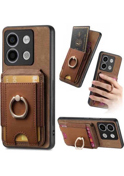 Anti-Düşen Telefon Kılıfı Için Xiaomi Redmi Not 13 Pro 5g Durumda Dikey Çevirme Kart Tutucu Halka Tutucu Kickstand Anti-Düşme Kapak-Kahverengi (Yurt Dışından)