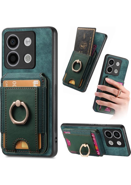 Anti-Düşen Telefon Kılıfı Xiaomi Redmi Için Not 13 Pro 5g Durumda Dikey Çevirme Kart Tutucu Halka Tutucu Kickstand Anti-Düşme Kapak-Yeşil (Yurt Dışından)