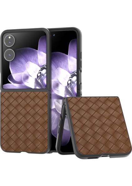 Anti-Düşen Telefon Kılıfı Için Xiaomi Mix Flip 5g Kılıf Dokuma Doku Pu Deri Kaplamalı Pc Cep Telefonu Kapağı-Kahverengi (Yurt Dışından)