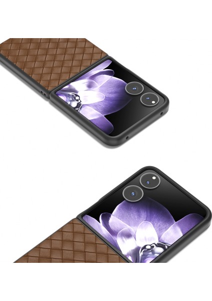 Anti-Düşen Telefon Kılıfı Için Xiaomi Mix Flip 5g Kılıf Dokuma Doku Pu Deri Kaplamalı Pc Cep Telefonu Kapağı-Kahverengi (Yurt Dışından) modelleri