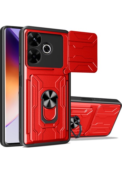 Anti-Düşen Telefon Kılıfı Xiaomi Redmi 13 4g/5g Kılıf Pc + Tpu Kickstand Telefon Arka Kapak ile Kamera Kaydırıcı-Kırmızı (Yurt Dışından)