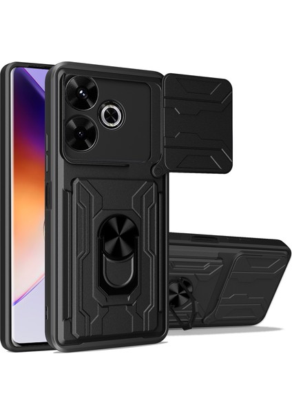 Anti-Düşen Telefon Kılıfı Xiaomi Redmi 13 4g/5g Kılıf Pc + Tpu Kickstand Telefon Arka Kapak ile Kamera Kaydırıcı-Siyah (Yurt Dışından)