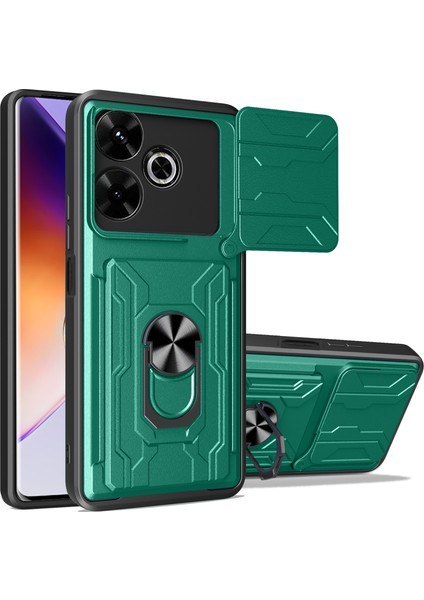 Anti-Düşen Telefon Kılıfı Xiaomi Redmi 13 4g/5g Kılıf Pc + Tpu Kickstand Telefon Arka Kapak Kamera Kaydırıcı Ile-Siyahımsı Yeşil (Yurt Dışından)