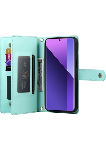 Anti-Düşen Telefon Kılıfı Xiaomi Redmi Için Not 13 Pro + 5g Kılıf Fermuar Cüzdan Deri Telefon Kapak Standı Görünüm-Nane Yeşili (Yurt Dışından) fiyatları