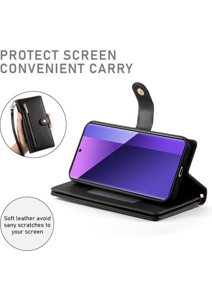 Anti-Düşen Telefon Kılıfı Xiaomi Redmi Için Not 13 Pro + 5g Kılıf Fermuar Cüzdan Deri Telefon Kapak Standı Görünüm-Siyah (Yurt Dışından) fırsatları