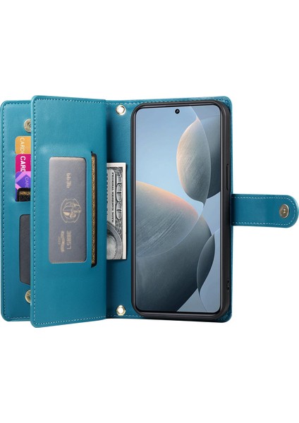 Anti-Düşen Telefon Kılıfı Xiaomi Poco X6 Pro 5g Deri Kılıf Fermuar Cüzdan Çoklu Kart Yuvaları-Mavi (Yurt Dışından) fiyatları