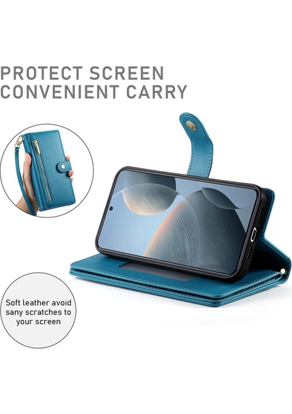 Anti-Düşen Telefon Kılıfı Xiaomi Poco X6 Pro 5g Deri Kılıf Fermuar Cüzdan Çoklu Kart Yuvaları-Mavi (Yurt Dışından) fırsatları