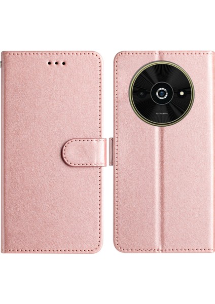 Anti-Düşen Telefon Kılıfı Için Xiaomi Poco C61 4g Kılıf Cüzdan Standı Deri Ipek Doku Telefon Kapağı-Gül Altın (Yurt Dışından)