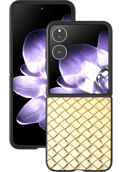 Anti-Düşen Telefon Kılıfı Için Xiaomi Mix Flip 5g Kılıf Dokuma Doku Pu Deri Kaplamalı Pc Cep Telefonu Kapağı-Altın (Yurt Dışından) fiyatları