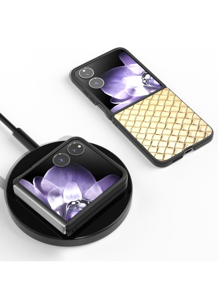 Anti-Düşen Telefon Kılıfı Için Xiaomi Mix Flip 5g Kılıf Dokuma Doku Pu Deri Kaplamalı Pc Cep Telefonu Kapağı-Altın (Yurt Dışından) indirimleri