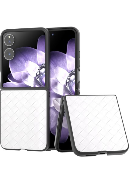 Anti-Düşen Telefon Kılıfı Için Xiaomi Mix Flip 5g Kılıf Dokuma Doku Pu Deri Kaplamalı Pc Cep Telefonu Kapağı-Beyaz (Yurt Dışından)