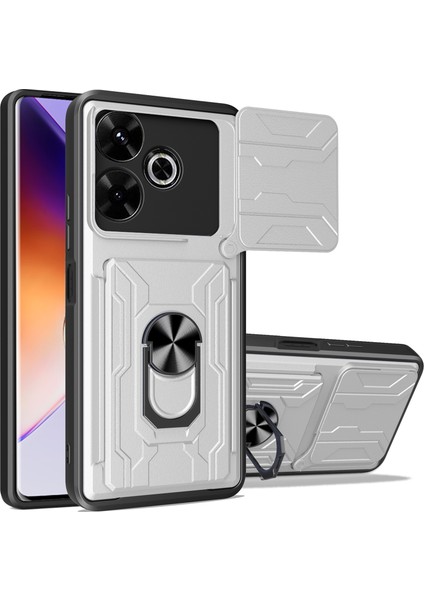 Anti-Düşen Telefon Kılıfı Xiaomi Redmi 13 4g/5g Kılıf Pc + Tpu Kickstand Telefon Arka Kapak ile Kamera Kaydırıcı-Beyaz (Yurt Dışından)