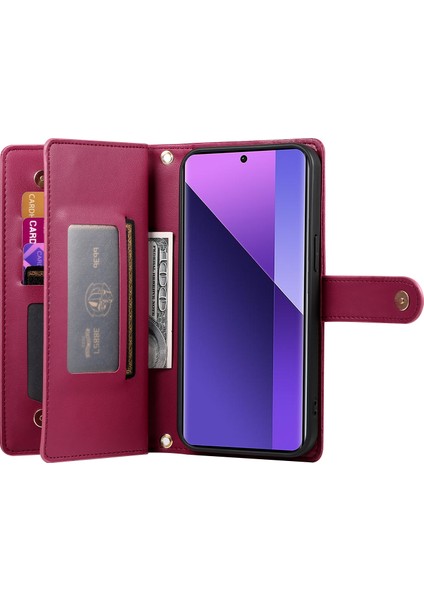 Anti-Düşen Telefon Kılıfı Xiaomi Redmi Için Not 13 Pro + 5g Kılıf Fermuar Cüzdan Deri Telefon Kapak Standı Görünüm-Kırmızı (Yurt Dışından) fiyatları