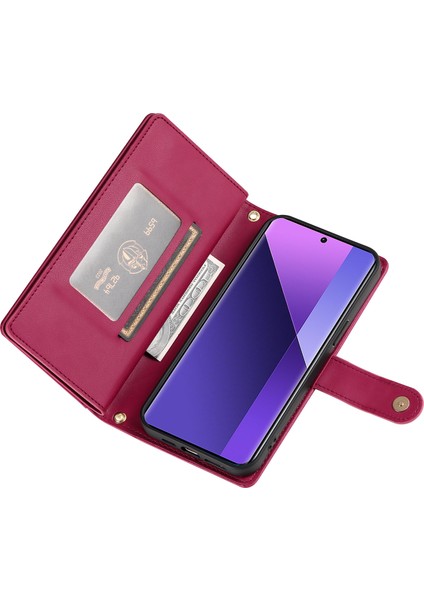 Anti-Düşen Telefon Kılıfı Xiaomi Redmi Için Not 13 Pro + 5g Kılıf Fermuar Cüzdan Deri Telefon Kapak Standı Görünüm-Kırmızı (Yurt Dışından) modelleri