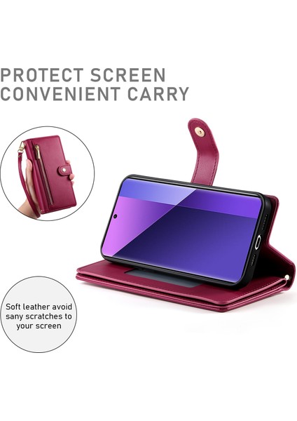 Anti-Düşen Telefon Kılıfı Xiaomi Redmi Için Not 13 Pro + 5g Kılıf Fermuar Cüzdan Deri Telefon Kapak Standı Görünüm-Kırmızı (Yurt Dışından) fırsatları