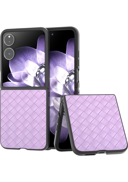 Anti-Düşen Telefon Kılıfı Için Xiaomi Mix Flip 5g Kılıf Dokuma Doku Pu Deri Kaplamalı Pc Cep Telefonu Kapağı-Mor (Yurt Dışından)