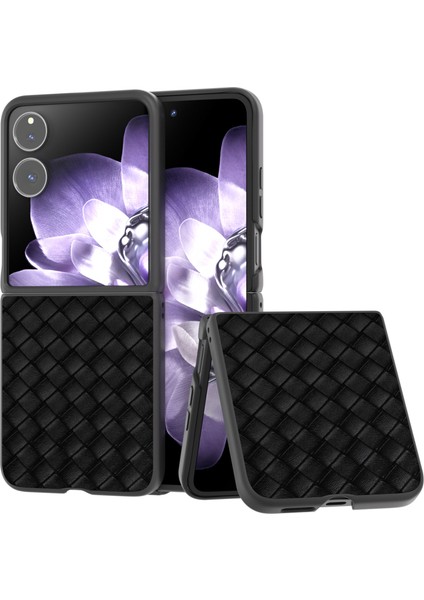 Anti-Düşen Telefon Kılıfı Için Xiaomi Mix Flip 5g Kılıf Dokuma Doku Pu Deri Kaplamalı Pc Cep Telefonu Kapağı-Siyah (Yurt Dışından)