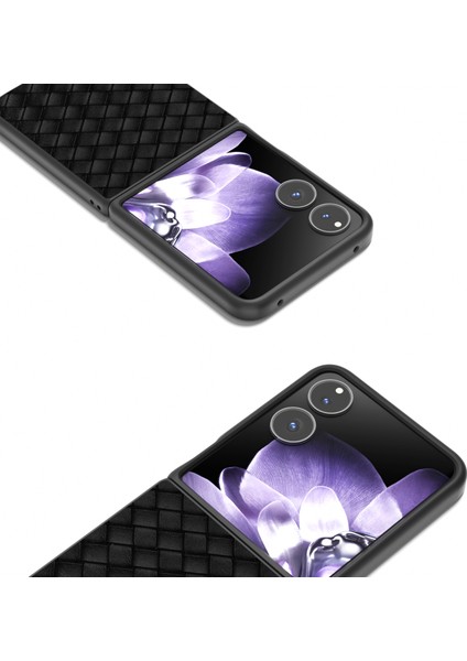 Anti-Düşen Telefon Kılıfı Için Xiaomi Mix Flip 5g Kılıf Dokuma Doku Pu Deri Kaplamalı Pc Cep Telefonu Kapağı-Siyah (Yurt Dışından) modelleri