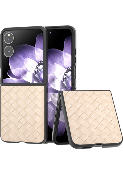 Anti-Düşen Telefon Kılıfı Için Xiaomi Mix Flip 5g Kılıf Dokuma Doku Pu Deri Kaplamalı Pc Cep Telefonu Kapağı-Bej (Yurt Dışından)