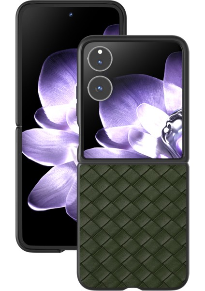 Anti-Düşen Telefon Kılıfı Için Xiaomi Mix Flip 5g Kılıf Dokuma Doku Pu Deri Kaplamalı Pc Cep Telefonu Kapağı-Yeşil (Yurt Dışından) fiyatları