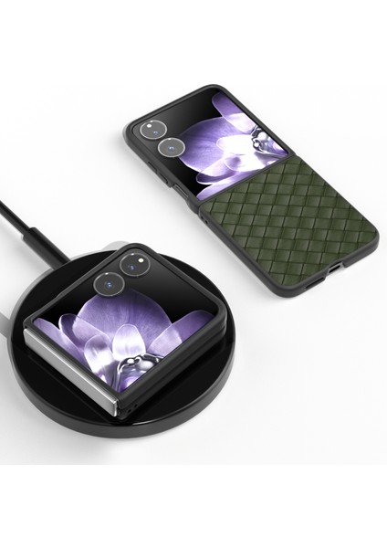 Anti-Düşen Telefon Kılıfı Için Xiaomi Mix Flip 5g Kılıf Dokuma Doku Pu Deri Kaplamalı Pc Cep Telefonu Kapağı-Yeşil (Yurt Dışından) indirimleri