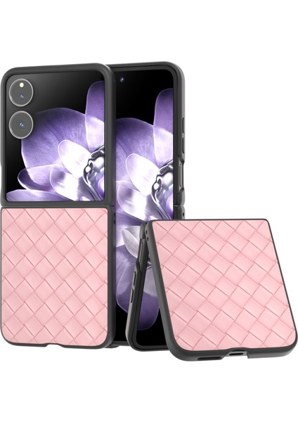 Anti-Düşen Telefon Kılıfı Için Xiaomi Mix Flip 5g Kılıf Dokuma Doku Pu Deri Kaplamalı Pc Cep Telefonu Kapağı-Pembe (Yurt Dışından)