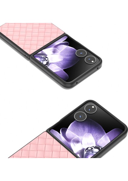 Anti-Düşen Telefon Kılıfı Için Xiaomi Mix Flip 5g Kılıf Dokuma Doku Pu Deri Kaplamalı Pc Cep Telefonu Kapağı-Pembe (Yurt Dışından) modelleri