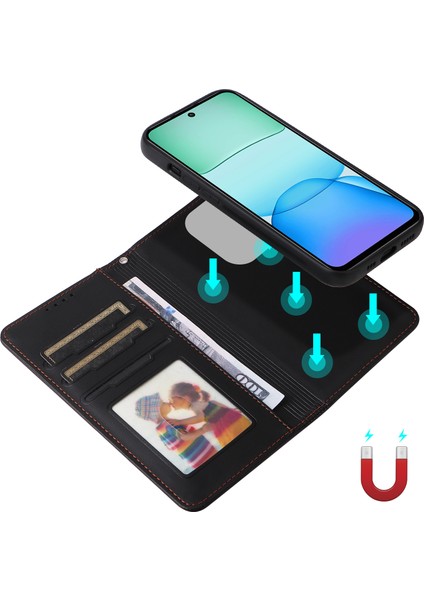 Anti-Düşen Telefon Kılıfı Xiaomi Redmi 13 4g Cüzdan Kılıf Pu Deri Halkalı Telefon Kılıfı Kapağı-Siyah (Yurt Dışından) modelleri