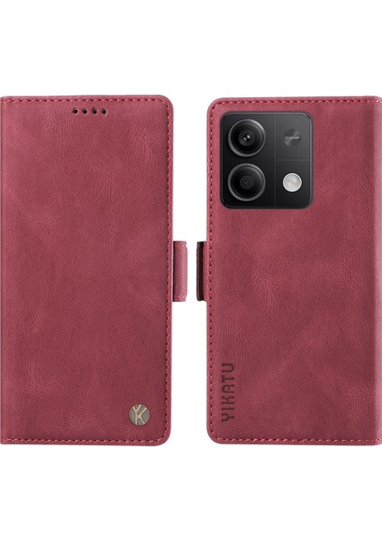 Anti-Düşen Telefon Kılıfı Için Xiaomi Poco X6 5g Kılıf Pu Deri Cüzdan Telefon Kapak Cilt Dokunmatik Duygu-Şarap Kırmızı (Yurt Dışından)