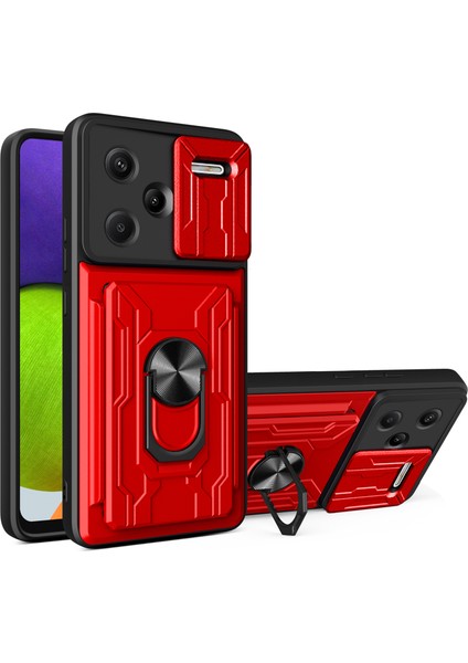Anti-Düşen Telefon Kılıfı Xiaomi Redmi Için Not 13 Pro + 5g Kılıf Pc + Tpu Kickstand Telefon Arka Kapak Kamera Kaydırıcı Ile-Kırmızı (Yurt Dışından)