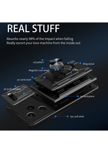 Anti-Düşen Telefon Kılıfı Xiaomi Redmi Için Not 13 Pro + 5g Kılıf Pc + Tpu Kickstand Telefon Arka Kapak Kamera Kaydırıcı Ile-Titanyum Gri (Yurt Dışından) modelleri