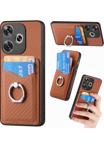 Anti-Düşen Telefon Kılıfı Için Xiaomi Poco F6 5g Kılıf Kart Yuvaları Halka Tutucu Kickstand Telefon Kapağı-Kahverengi (Yurt Dışından)