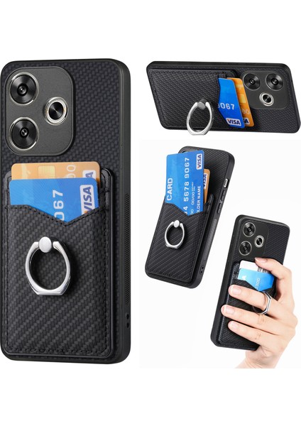 Anti-Düşen Telefon Kılıfı Xiaomi Poco F6 5g Kılıf Kart Yuvaları Halka Tutucu Kickstand Telefon Kapağı-Siyah (Yurt Dışından)