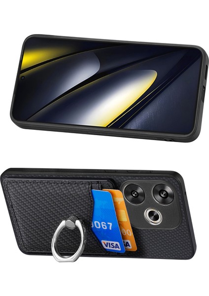 Anti-Düşen Telefon Kılıfı Xiaomi Poco F6 5g Kılıf Kart Yuvaları Halka Tutucu Kickstand Telefon Kapağı-Siyah (Yurt Dışından) fırsatları