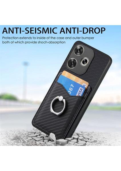 Anti-Düşen Telefon Kılıfı Xiaomi Poco F6 5g Kılıf Kart Yuvaları Halka Tutucu Kickstand Telefon Kapağı-Siyah (Yurt Dışından) indirimleri