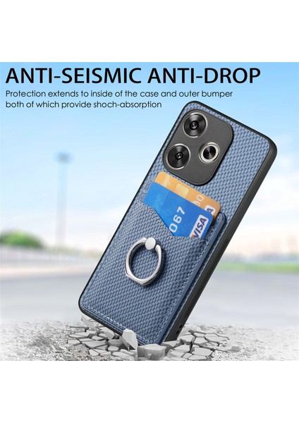 Anti-Düşen Telefon Kılıfı Xiaomi Poco F6 5g Kılıf Kart Yuvaları Halka Tutucu Kickstand Telefon Kapağı-Mavi (Yurt Dışından) indirimleri
