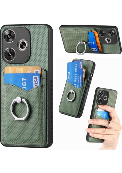 Anti-Düşen Telefon Kılıfı Xiaomi Poco F6 5g Kılıf Kart Yuvaları Halka Tutucu Kickstand Telefon Kapağı-Yeşil (Yurt Dışından)