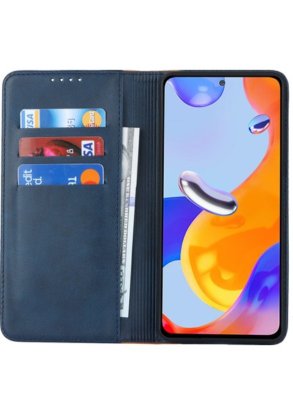 Anti-Düşen Telefon Kılıfı Xiaomi Redmi Için Not 11 Pro Kılıf Buzağı Dokusu 3 Kart Yuvaları Renk Ekleme Deri Telefon Kapağı-Mavi + Sarı (Yurt Dışından) fiyatları