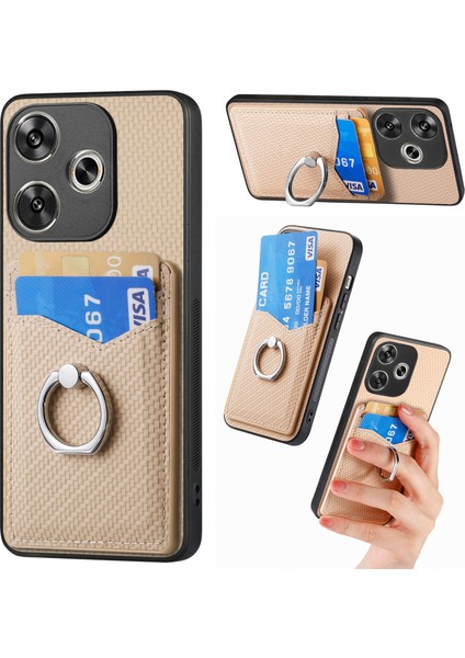 Anti-Düşen Telefon Kılıfı Xiaomi Poco F6 5g Kılıf Kart Yuvaları Halka Tutucu Kickstand Telefon Kapağı-Kayısı (Yurt Dışından)