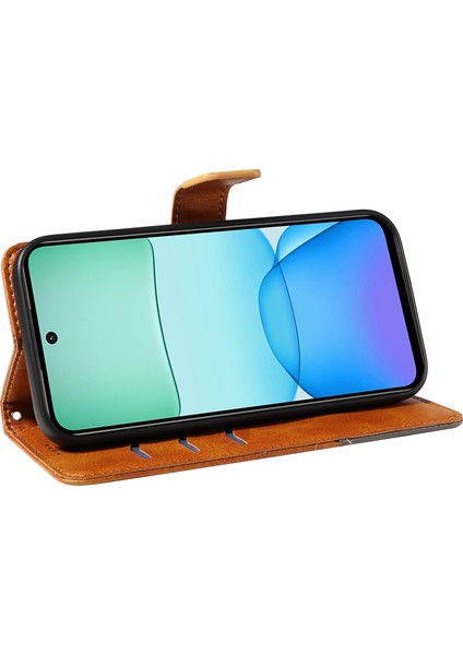 Anti-Düşen Telefon Kılıfı Xiaomi Redmi Için 13 5g/4g Kılıf Flip Darbeye Dalı Cüzdan Deri Telefon Kapağı Geometrik Çizgi-Kahverengi (Yurt Dışından) modelleri