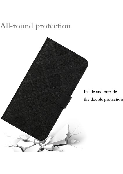 Anti-Düşen Telefon Kılıfı Xiaomi Redmi 13 5g/4g Deri Kılıf Etnik Tarzı Telefon Cüzdan Kapaklı Kayış-Siyah (Yurt Dışından) indirimleri