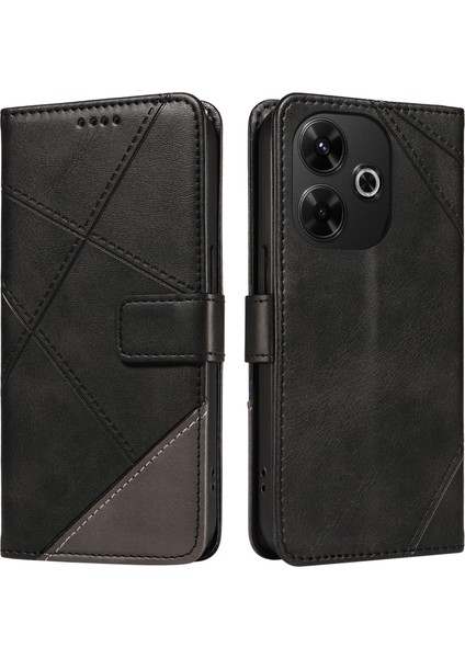 Anti-Düşen Telefon Kılıfı Xiaomi Redmi Için 13 5g/4g Kılıf Flip Darbeye Dalı Cüzdan Deri Telefon Kapağı Geometrik Çizgi-Siyah (Yurt Dışından)