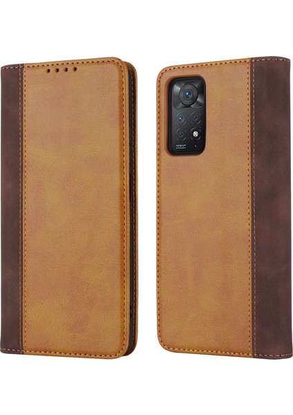 Anti-Düşen Telefon Kılıfı Xiaomi Redmi Için Not 11 Pro Kılıf Buzağı Dokusu 3 Kart Yuvaları Renk Ekleme Deri Telefon Kapağı-Sarı + Kahverengi (Yurt Dışından)