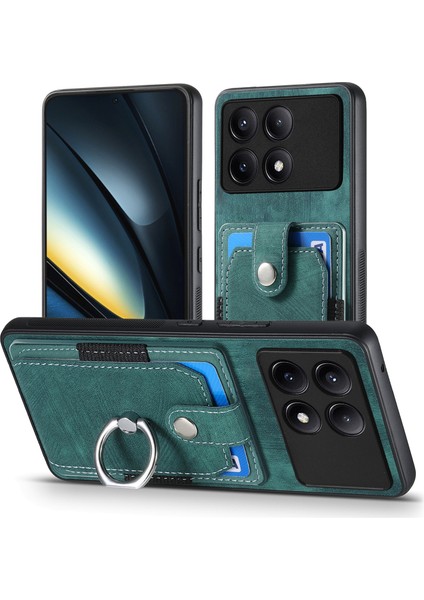 Anti-Düşen Telefon Kılıfı Için Xiaomi Poco F6 Pro Retro Kılıf Halka Tutucu Kickstand Deri + Tpu Kaymaz Koruyucu Kapak Kart Yuvaları-Yeşil (Yurt Dışından) fiyatları