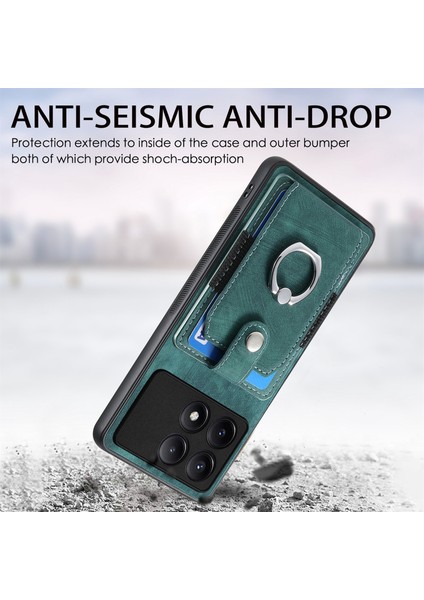 Anti-Düşen Telefon Kılıfı Için Xiaomi Poco F6 Pro Retro Kılıf Halka Tutucu Kickstand Deri + Tpu Kaymaz Koruyucu Kapak Kart Yuvaları-Yeşil (Yurt Dışından) modelleri