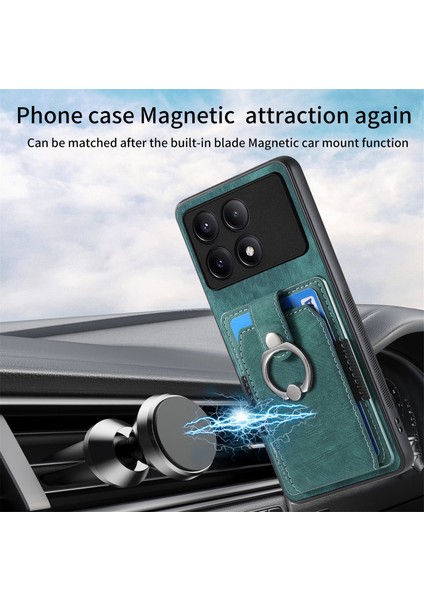 Anti-Düşen Telefon Kılıfı Için Xiaomi Poco F6 Pro Retro Kılıf Halka Tutucu Kickstand Deri + Tpu Kaymaz Koruyucu Kapak Kart Yuvaları-Yeşil (Yurt Dışından) indirimleri