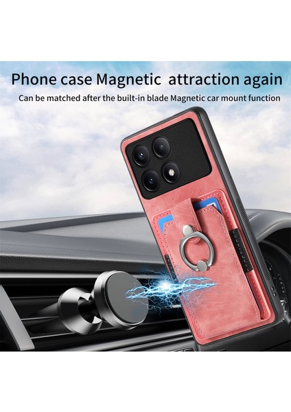 Anti-Düşen Telefon Kılıfı Için Xiaomi Poco F6 Pro Retro Kılıf Halka Tutucu Kickstand Deri + Tpu Kaymaz Koruyucu Kapak Kart Yuvaları-Pembe (Yurt Dışından) indirimleri
