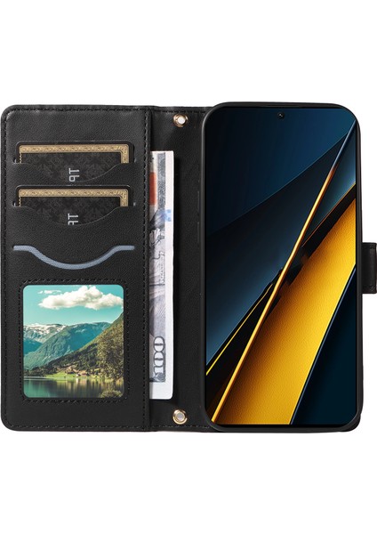 Anti-Düşen Telefon Kılıfı Xiaomi Poco F6 Pro 5g Kılıf Cüzdan Eşkenar Dörtgen Deri Telefon Kapak ile Omuz Askısı Bilek Kayışı-Siyah (Yurt Dışından) modelleri